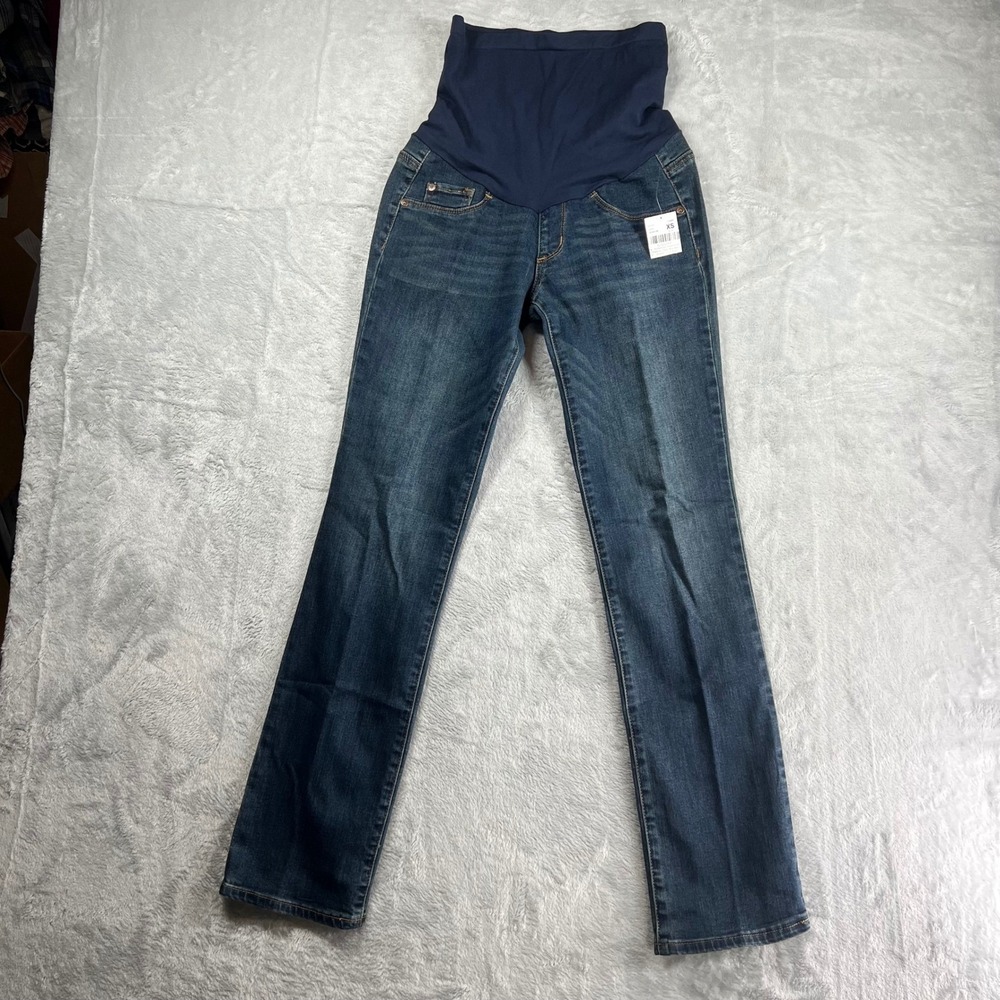 Indigo Blue Maternity Straight Leg Jeans Secret Fit Belly Dark Wash XS NWT